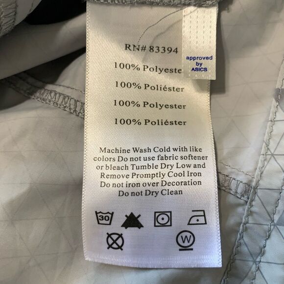 Asics Men Windbreaker Jacket Hood Water Wind Resistant Grey Large Pockets Zipper - Picture 9 of 16